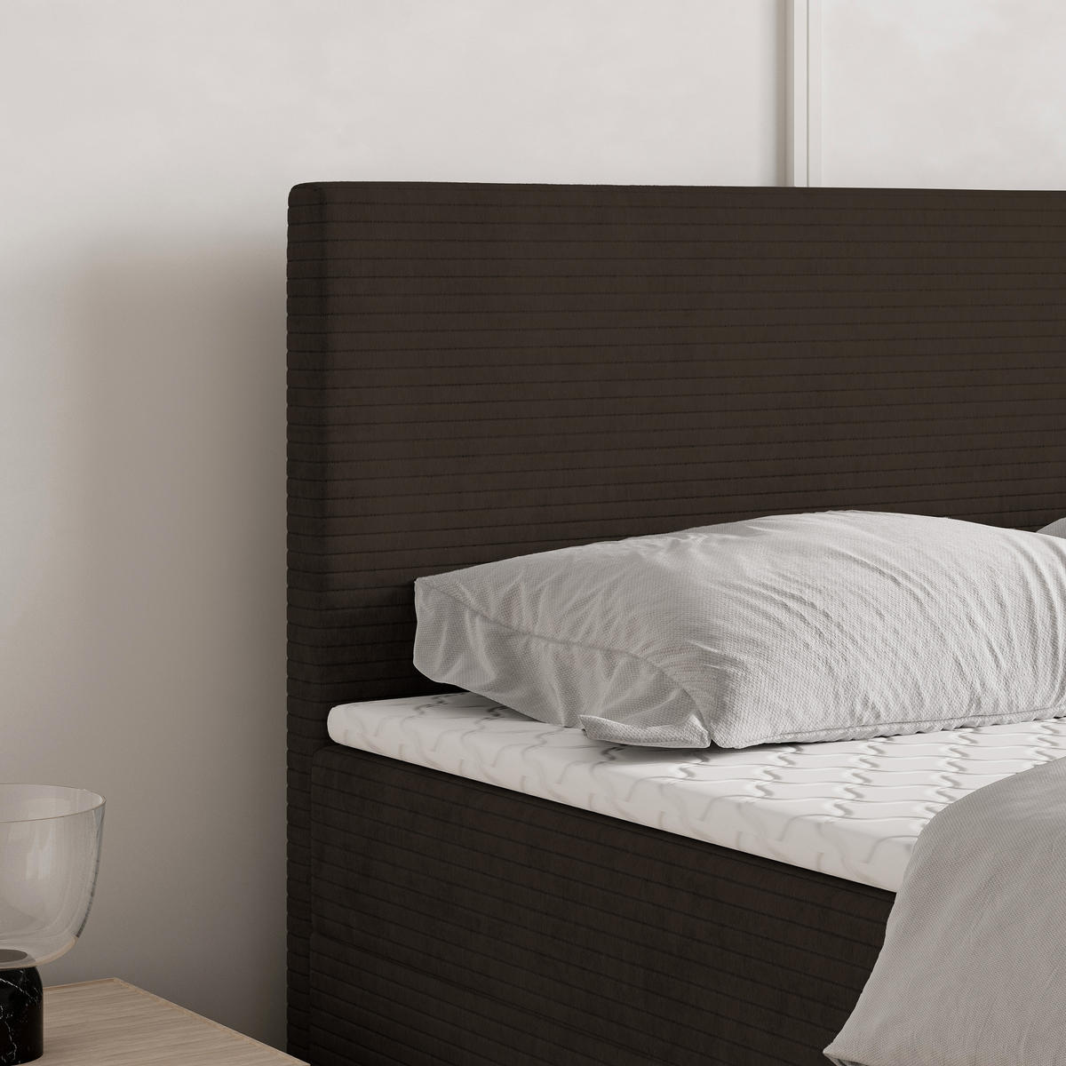 BOXBETT NIRA 180x200 cm mit Matratze und Topper - Braun - Braun, Holz (180/200cm) - MASSENO