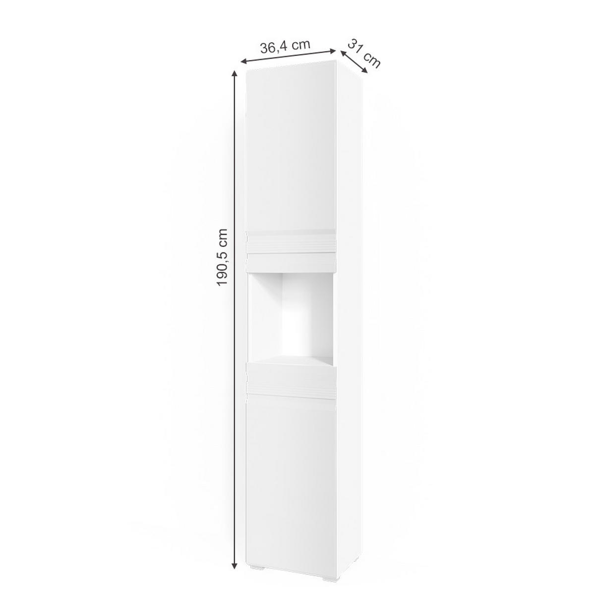 BADSCHRANK Fredd Weiß 36.4 x 190.5 cm - Weiß Hochglanz, Holzwerkstoff (36.4/190.5/31cm) - Vicco