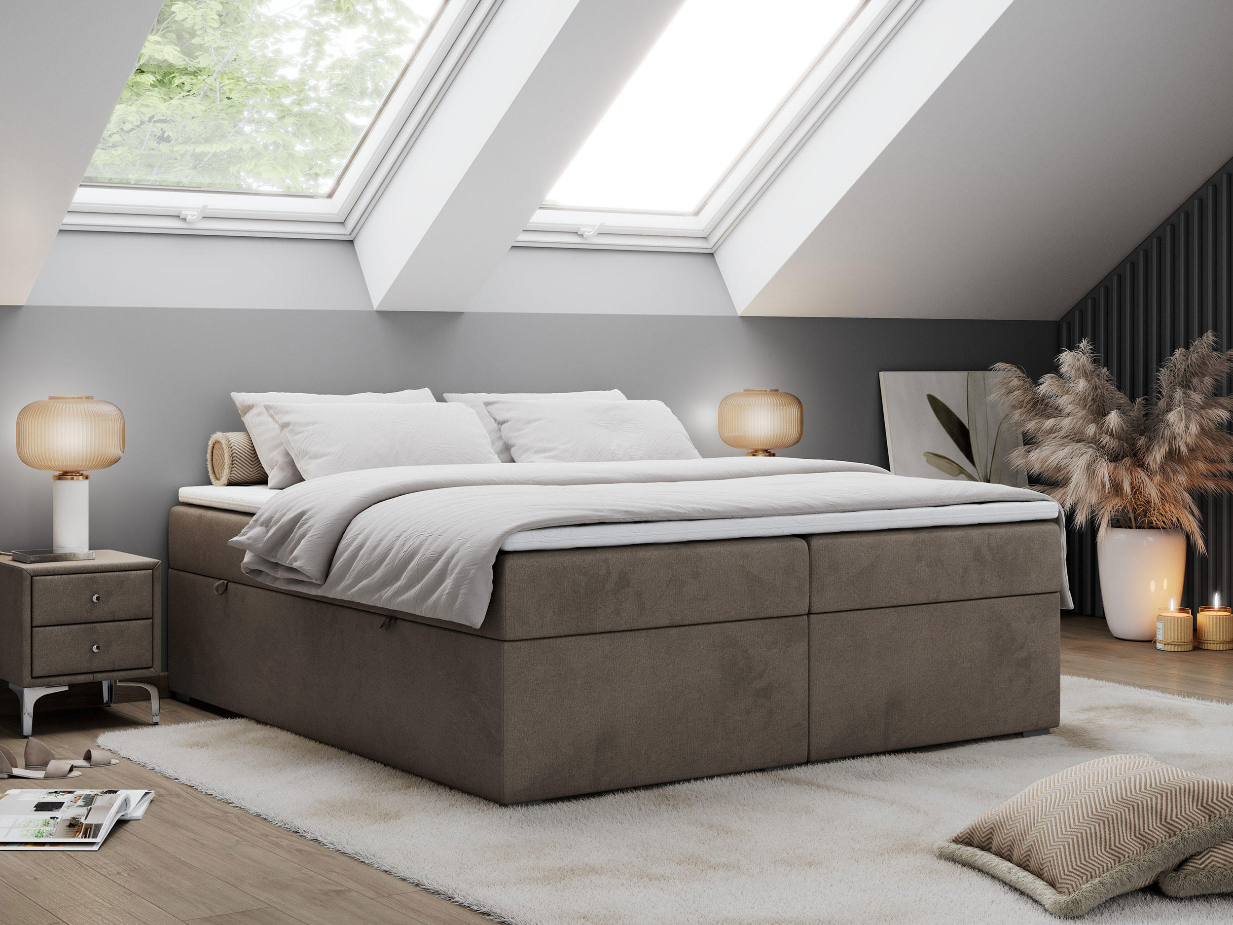 BOXBETT BESS 140/200 Braun Velvet - H3 - Braun, Holz/Textil (140/200cm) - MKS