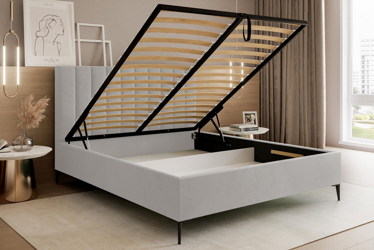 POLSTERBETT Mona SLIM III Polsterbett für Ihr Schlafzimmer in VELUTTO Stoff - 120x200 cm Hellgrau - Hellgrau/Schwarz, Holz/Holzwerkstoff (120/200cm) - DomoHome