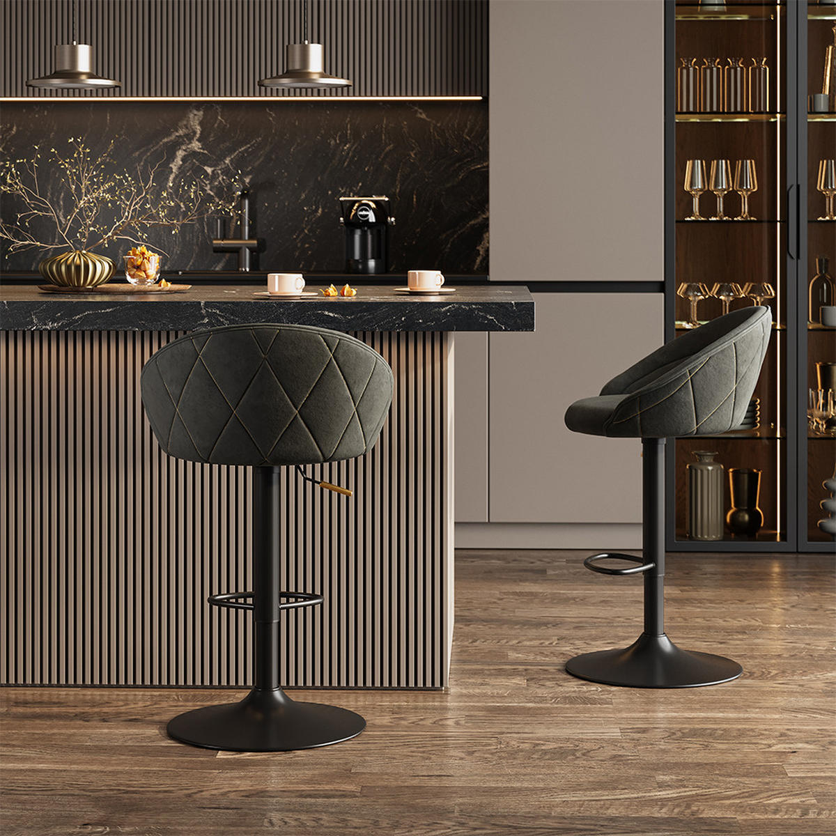 BARHOCKER Goldamo Anthrazit 58.5 x 84.5 cm 2er-Set - Anthrazit, Textil (58.5/84.5/105cm) - Vicco