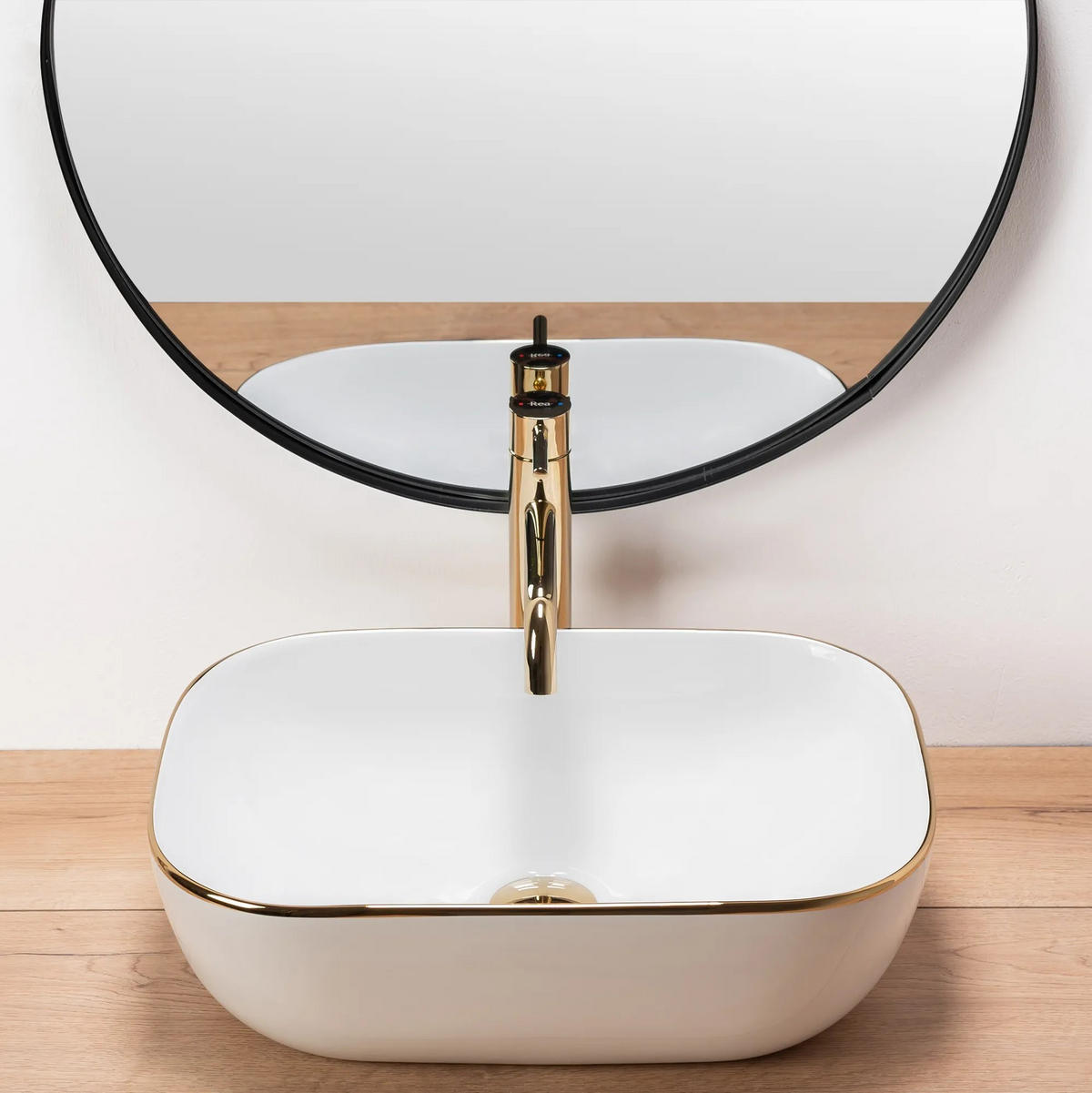 AUFSATZWASCHBECKEN Rea Belinda Golden Edge - Weiß, Keramik (33.5/13.5/46.5cm) - REA