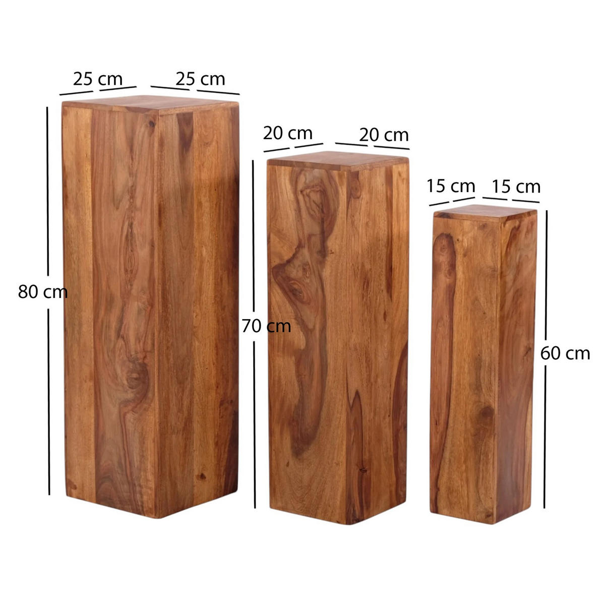 SÄULE DOLOMITEN 3-tlg. Sheesham Holz massiv, verschiedene Größen naturfarben - Naturfarben, Holz (25/25/80cm) - DESIGN DELIGHTS