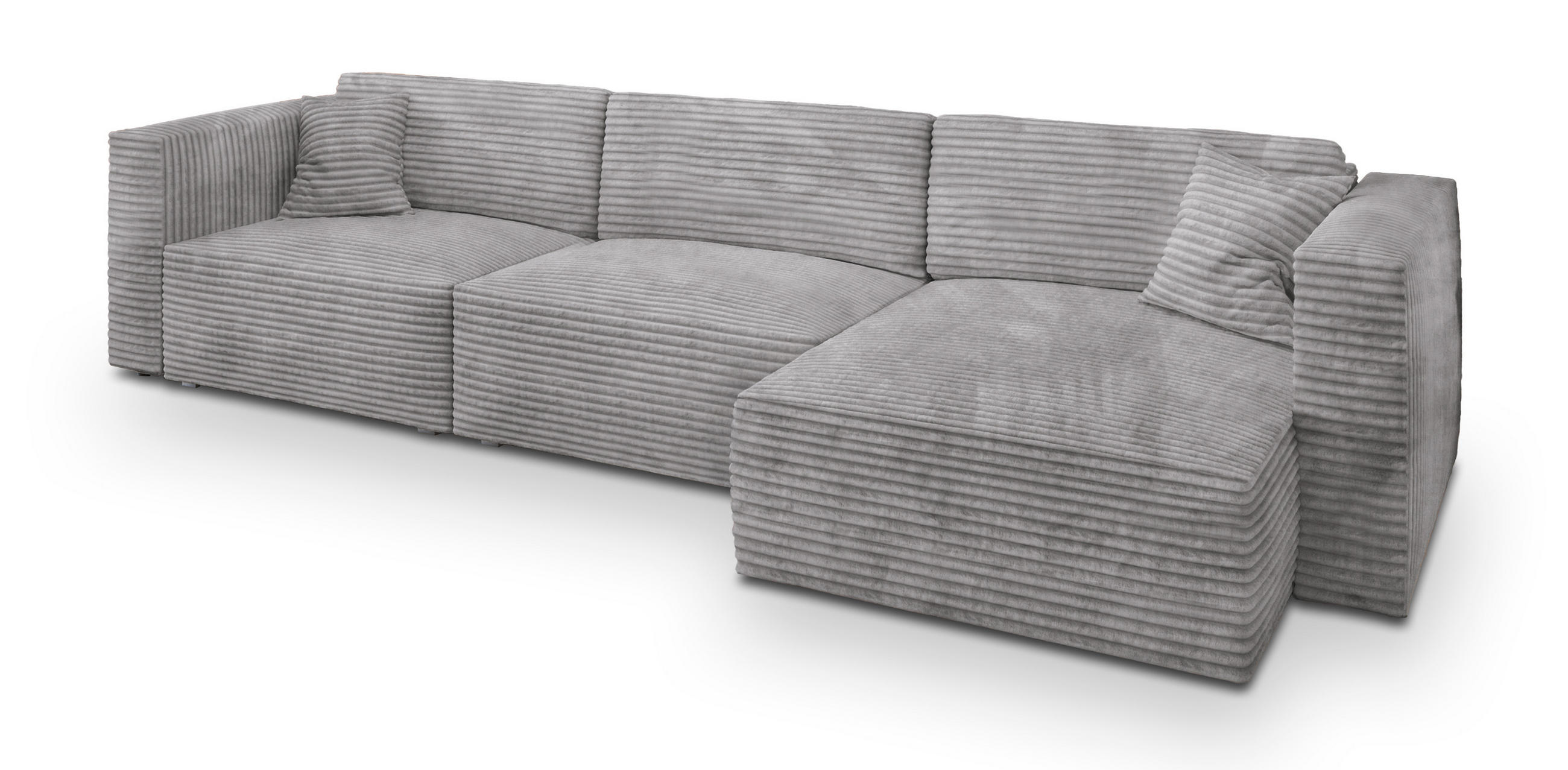 ECKSOFA TOLMO Hellgrau Kordstoff mit Schlaffunktion - Hellgrau, Holz (347/148cm) - MASSENO