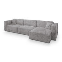 ECKSOFA TOLMO Hellgrau Kordstoff mit Schlaffunktion - Hellgrau, Holz (347/148cm) - MASSENO
