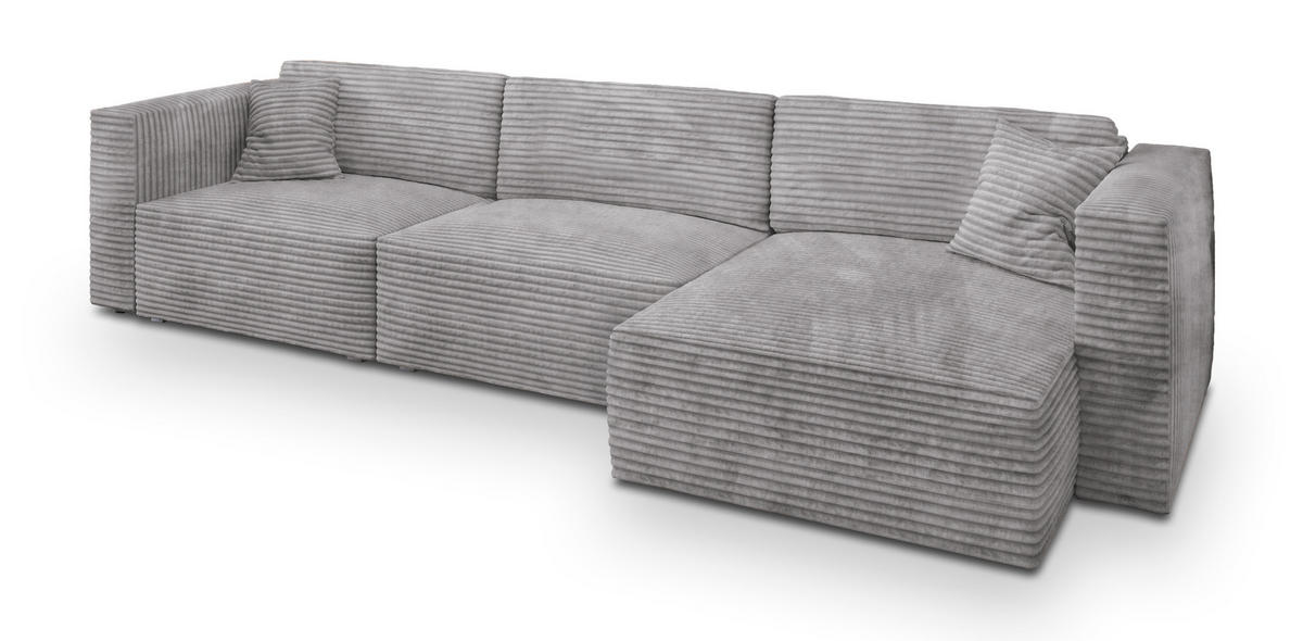 ECKSOFA TOLMO Hellgrau Kordstoff mit Schlaffunktion - Hellgrau, Holz (347/148cm) - MASSENO