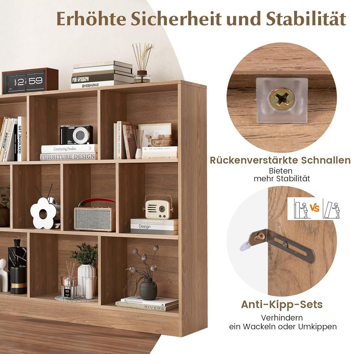 BÜCHERREGAL Braun - Braun, Holzwerkstoff (24/104/120cm) - COSTWAY