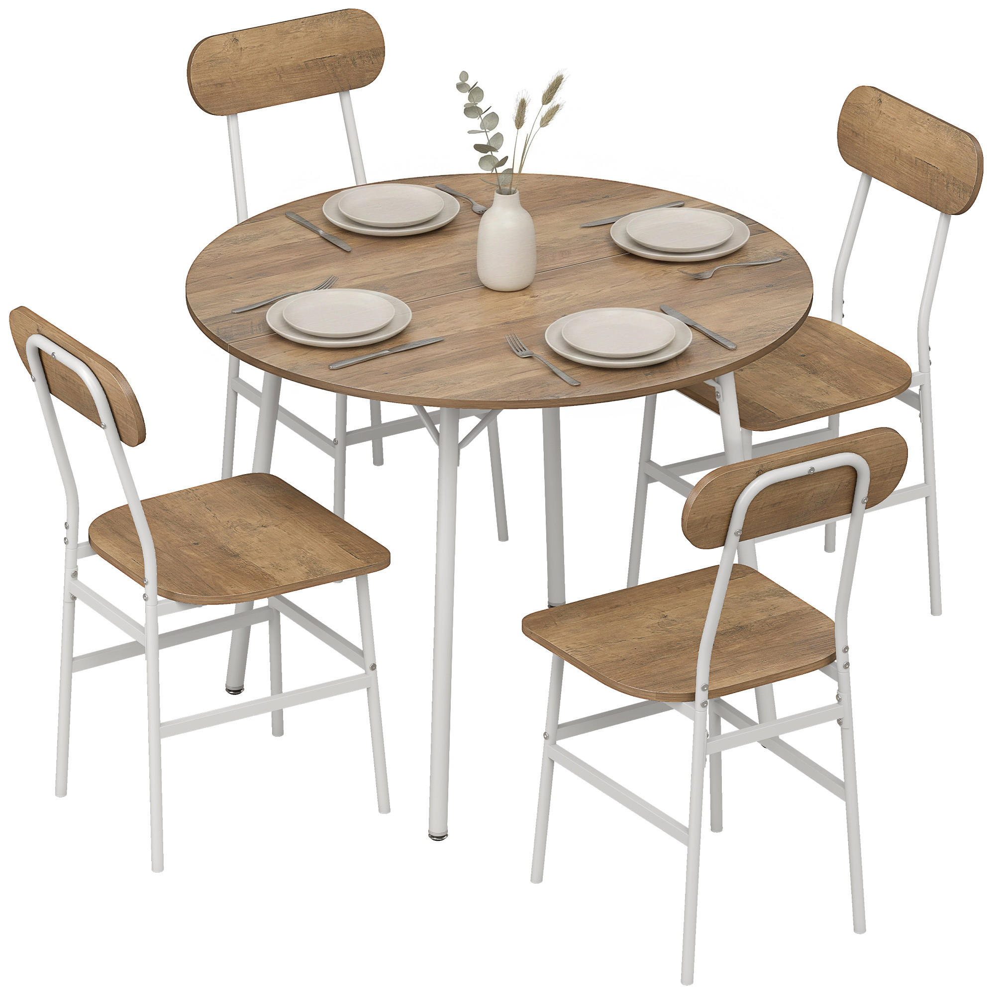 ESSGRUPPE, Metallgestell Tisch+4 Stühle, naturholz - Braun, Holzwerkstoff (100/77/100cm) - Vallsero