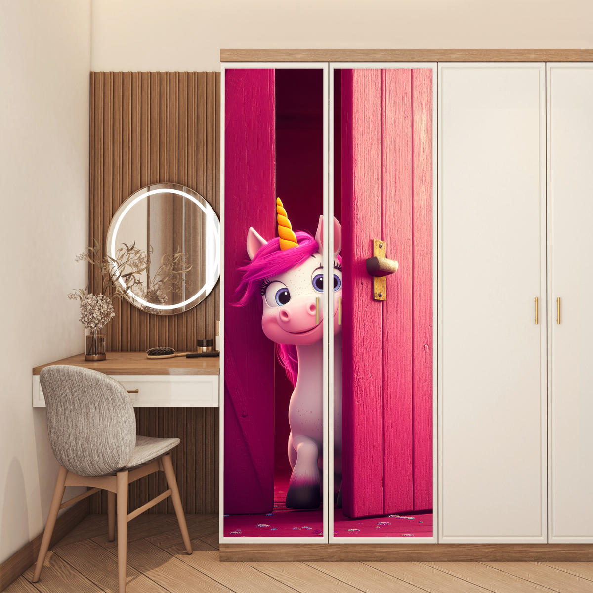 TÜRAUFKLEBER Einhorn - Rosa - Tür - Fantasie Fototapete 75x205 cm - Türtapete - Pink, Kunststoff (75/0.1cm) - MuchoWow