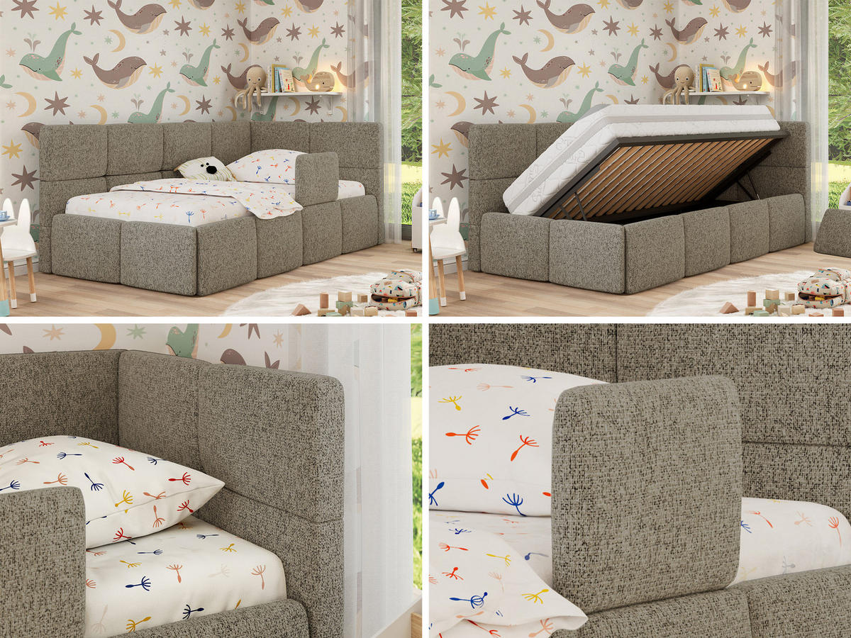 DĚTSKÁ POSTEL ARVO ALTA 90/200 - Světle hnědý Strukturovaná látka - Pravá - světle hnědá, textil (90/200cm) - MKS