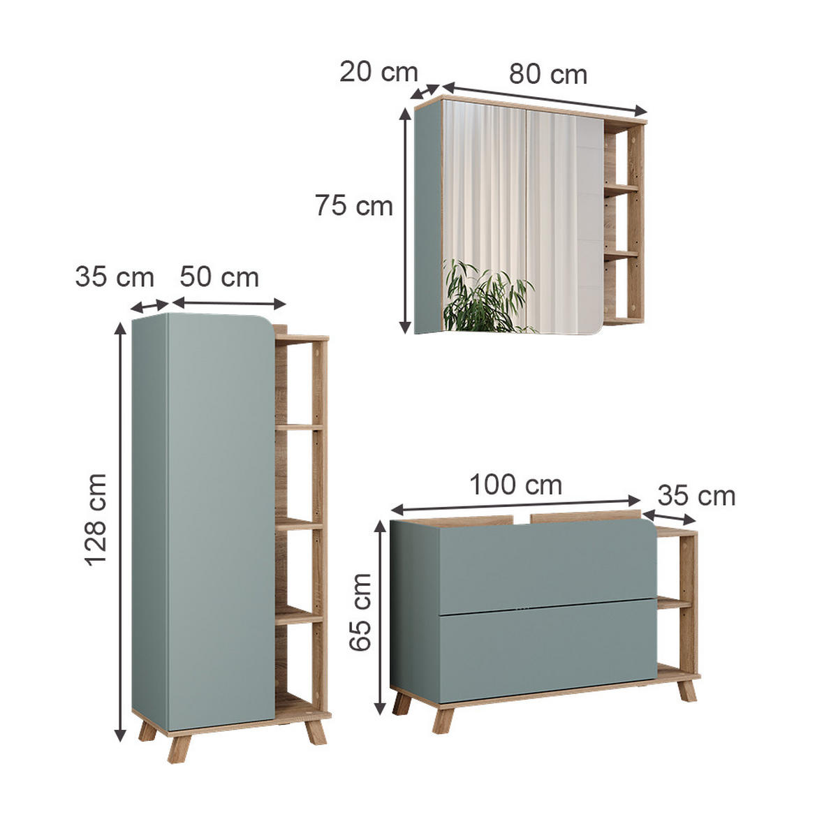 KOUPELNOVÝ NÁBYTEK Karen Sonoma/modrá - Sonoma dub/tmavě modrá, kompozitní dřevo (100/65/35cm) - Vicco