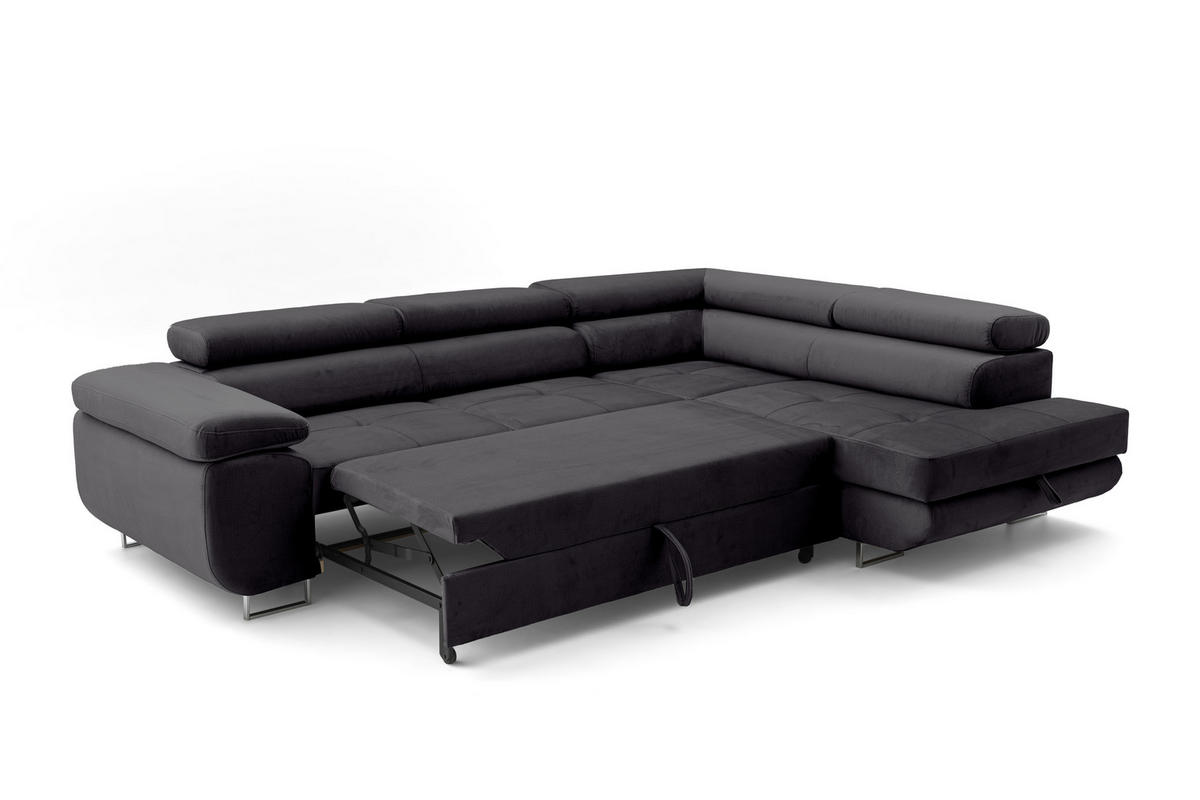 ECKSOFA WILD L Rechts Dunkelgrau - Chromfarben/Dunkelgrau, Holz/Textil (274/203cm) - Muffo