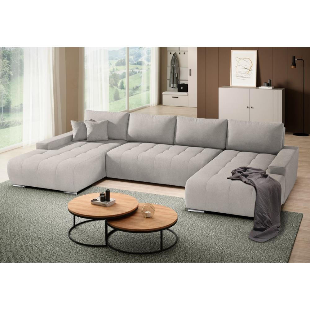 WOHNLANDSCHAFT Draco U beige - Chromfarben/Beige, Textil/Metall (350/85/185cm) - Beautysofa