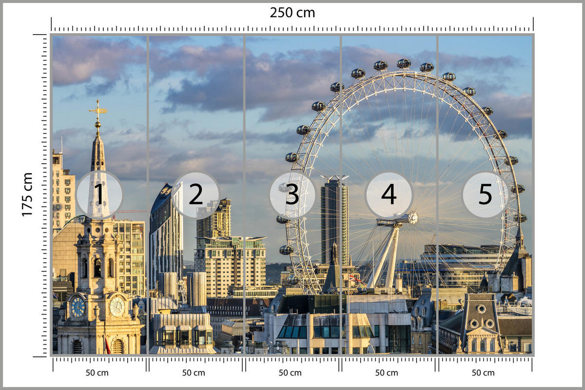FOTOTAPETA Pre Spálňu London Eye Panoráma Mesta Mrakodrapy 250 x 175 cm - hnedá/modrá, papier (250/175cm) - Muralo