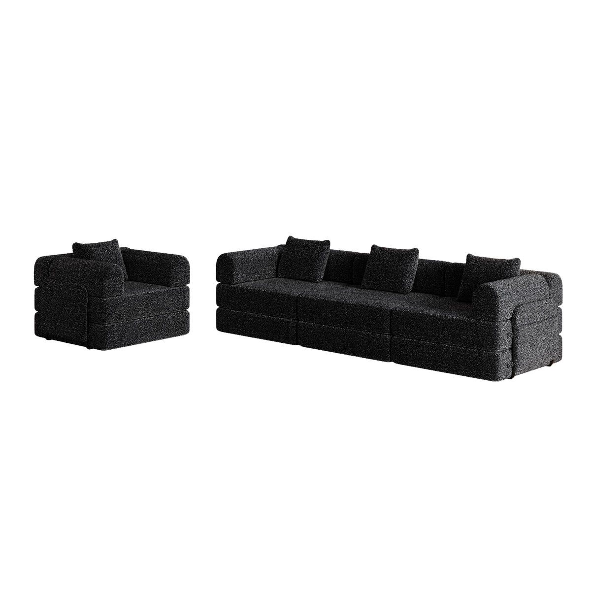 SCHLAFSOFA 2-in-1 aus Chenille mit Armlehnen-Staufach, 91,4/183,8/69,8 cm, Schwarz - Schwarz, Textil (91.4/69.8/183.8cm) - Redom