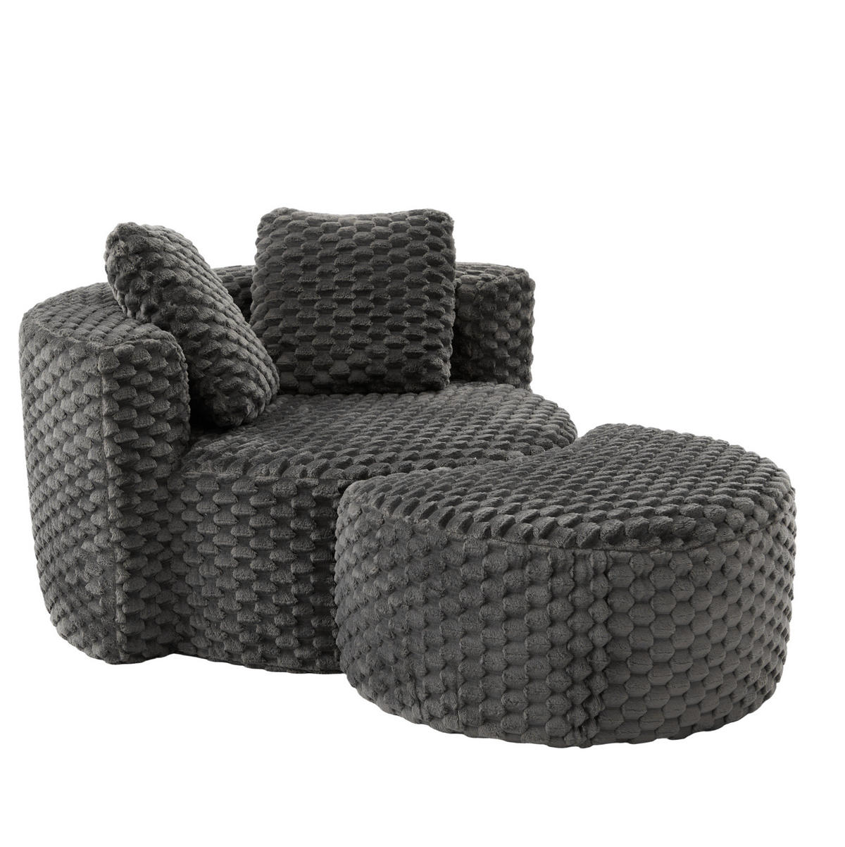 SESSEL 130/115/103 cm mit Hocker, 360°-Fassdesign, Stoffbezug und ohne Montage, Dunkelgrau - Dunkelgrau, Textil (116/65/129cm) - Redom