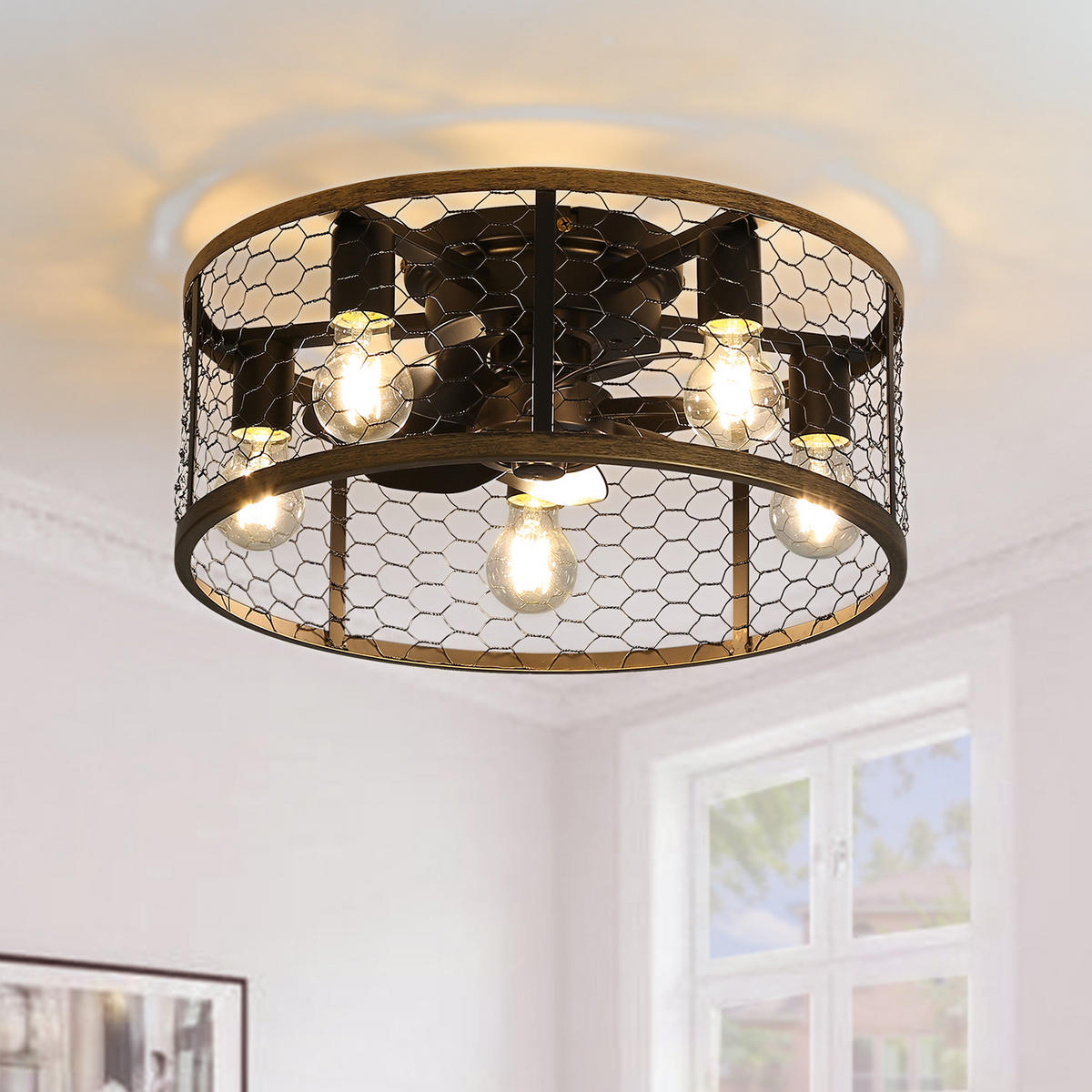 DECKENVENTILATOR DE-16319 20 Zoll Cage-Design reversibel - Schwarz, Kunststoff/Metall (50.8/50.8/18cm) - ComfortXL