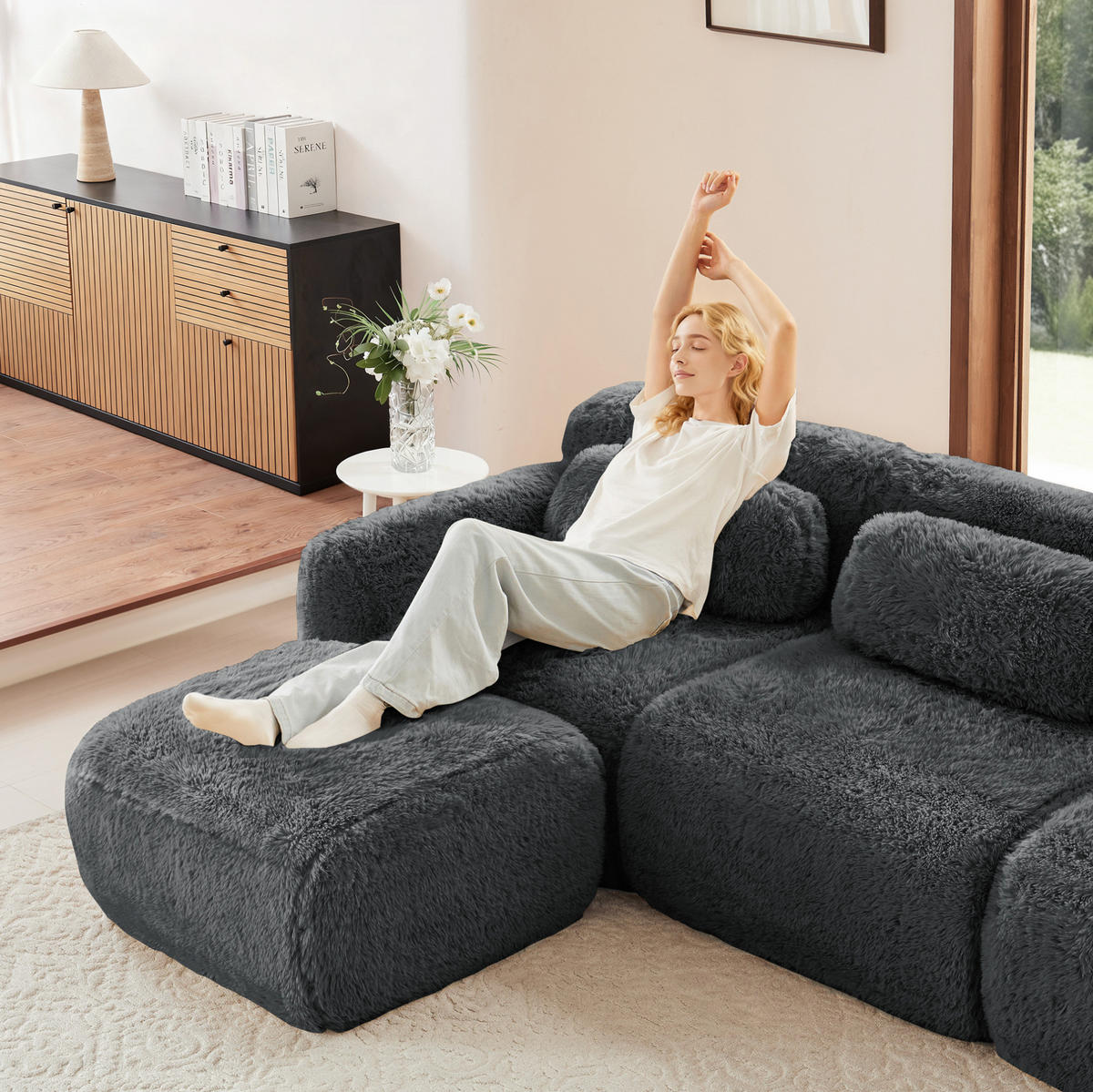 ECKSOFA modular in L-Form Plüsch Grau - Grau, Kunststoff (179/291.2cm) - Meubliv