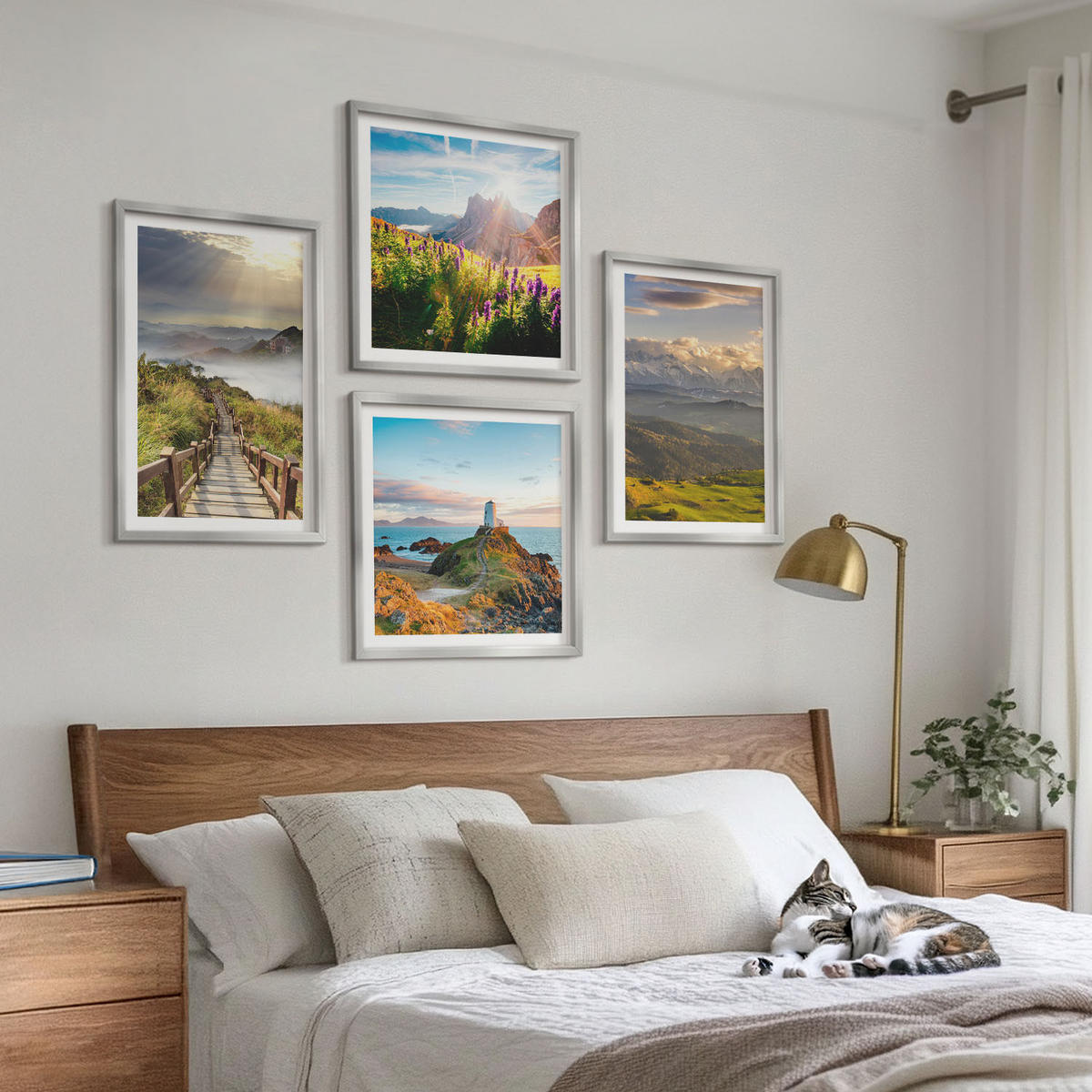 BILDER SET 4er Set - 50x50 cm & 40x60 cm Silberner Rahmen - Bergblumen Himmelsweg - Silberfarben, Kunststoff (50/50cm) - TULUP