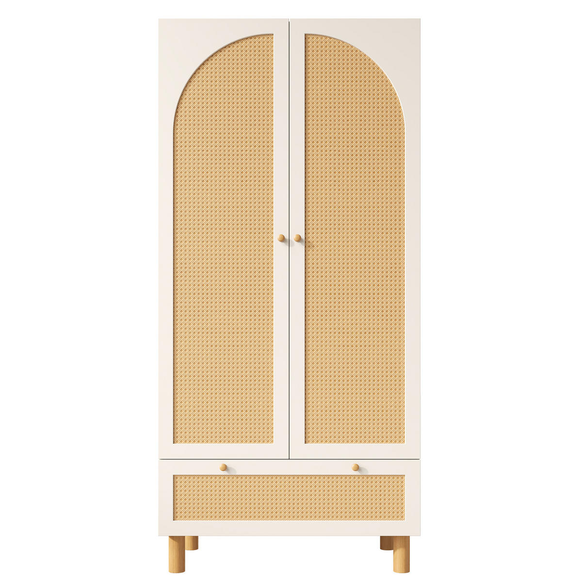 KLEIDERSCHRANK 2-türig 85,5/52/180,5 cm in Weiß mit Rattan & Schublade - Weiß, Holz (85.5/180.5/52cm) - BEAOK