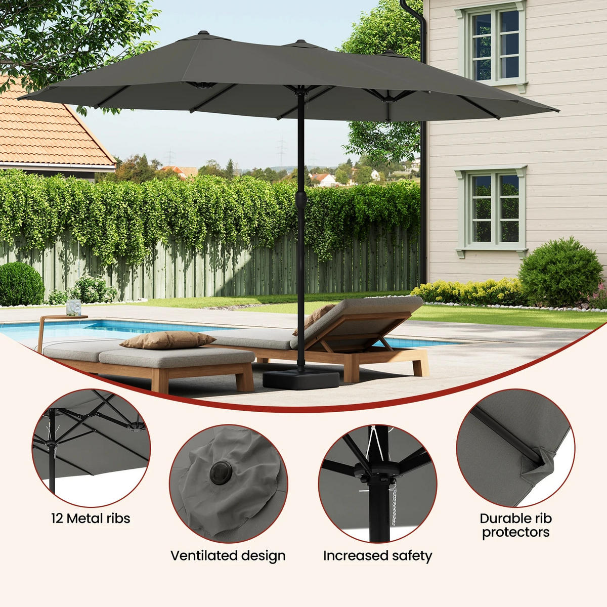 SONNENSCHIRM Kurbel Dunkelgrau 450x267 cm - Dunkelgrau, Textil/Metall (450/267cm) - Kaket