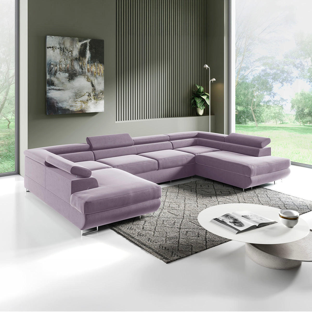 PANORAMASOFA Lyam 5 Sitzplätze Lavendel - Violett, Textil (335/72/201cm) - Petits-meubles