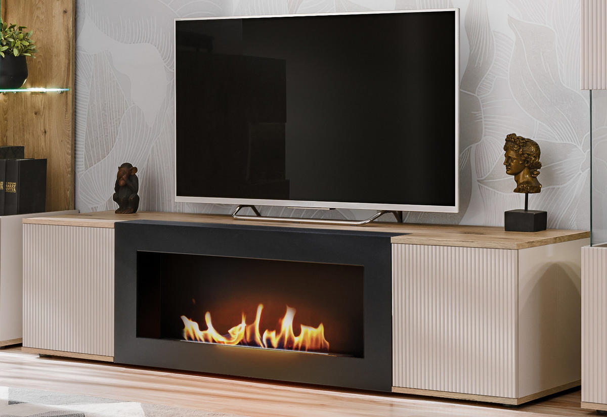 TV-LOWBOARD Viking Eiche, Kaschmir 160 cm, TV Unterschrank mit Ethanol Kamin - Kaschmir/Eichefarben, Holzwerkstoff/Kunststoff (160/45/42cm) - Inn.Furn