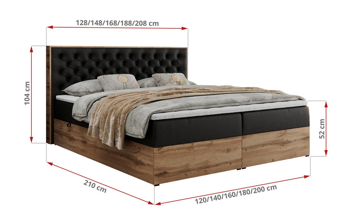 BOXBETT ALBERO 3 - 160/200 Schwarz Kunstleder - H3 - Schwarz, Holz/Textil (160/200cm) - MKS
