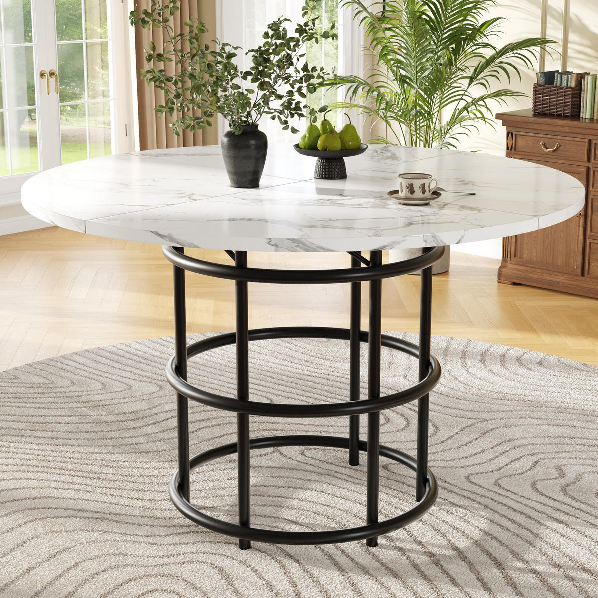 ESSTISCH 100/76/100 cm Schwarz aus MDF und Metall mit Marmoroptik - Schwarz, Holzwerkstoff (100/100/76cm) - OKMYHOME