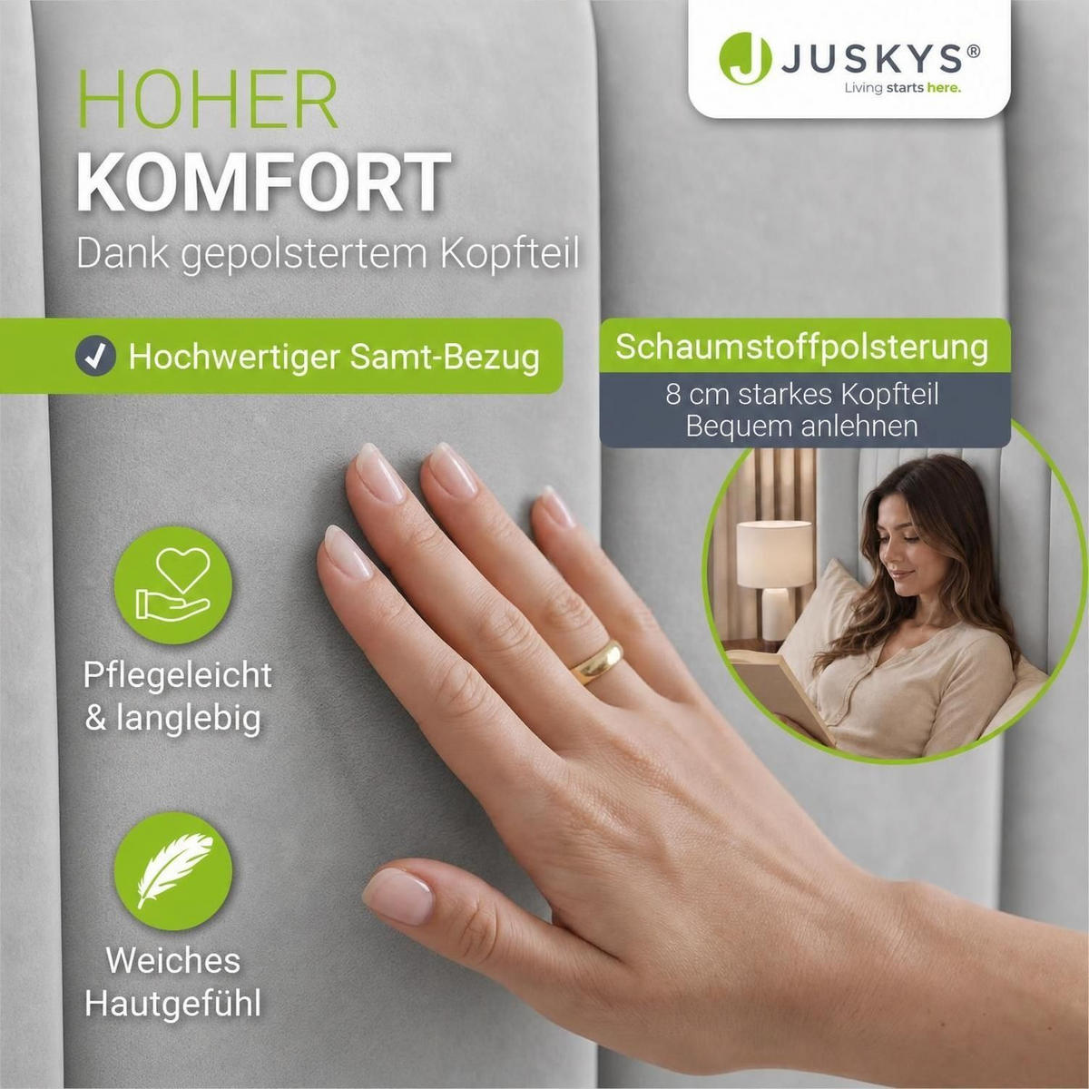 POLSTERBETT Savona hellgrau 140 x 200 cm - Hellgrau, Holzwerkstoff (140/200cm) - Juskys