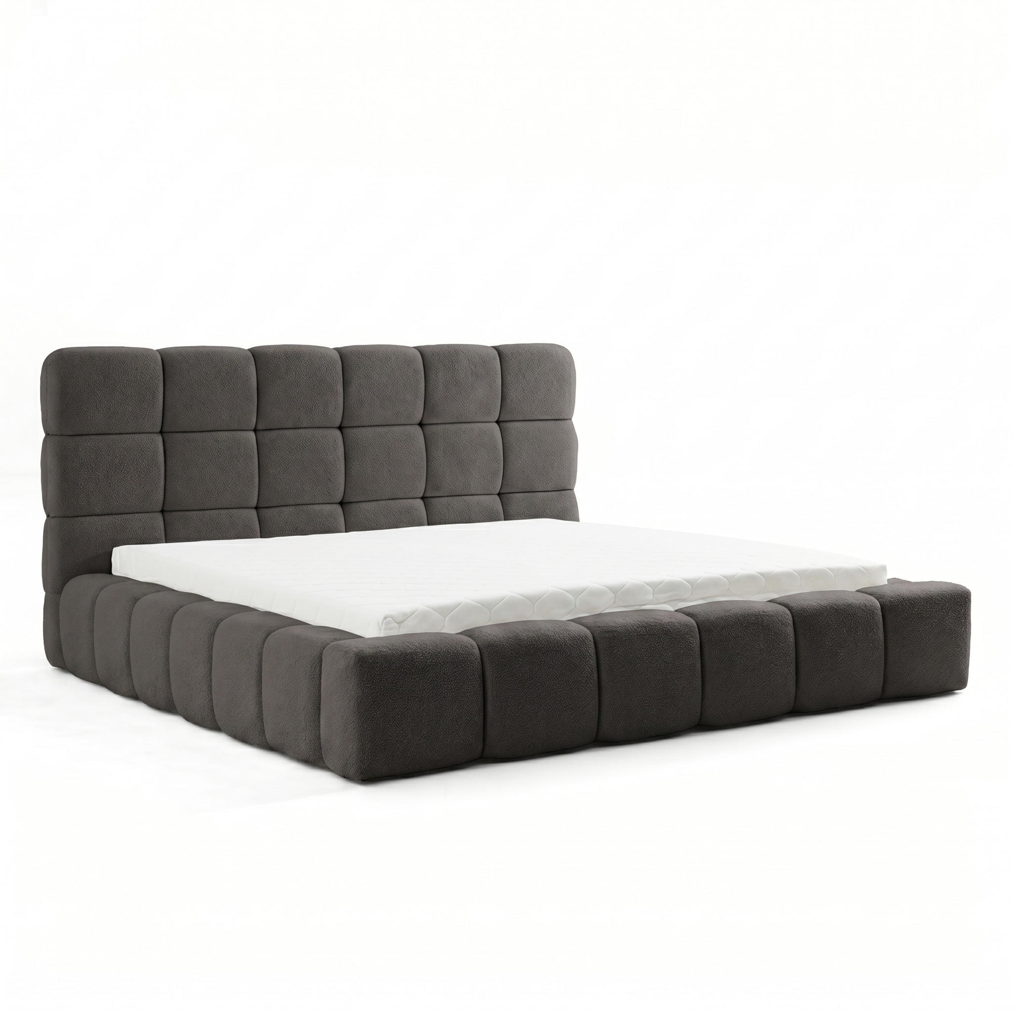 POLSTERBETT AMITY MAXI 200x200 cm in Olivgrün, gepolstertes Kopfteil, Lattenrost, Bettkasten, Bouclé-Stoff - Naturfarben/Olivgrün, Holz/Textil (200/200cm) - Muffo