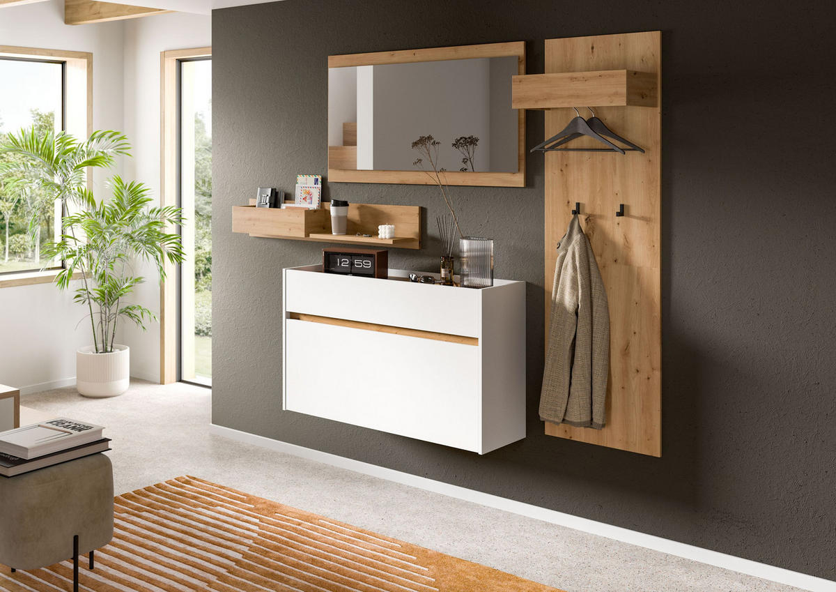 GARDEROBE Flow (B/H/T: ca. 205/192/32 cm) 4 tlg. in Weiß/Weiß - Weiß, Holzwerkstoff (205/192/32cm) - Homes & Jones