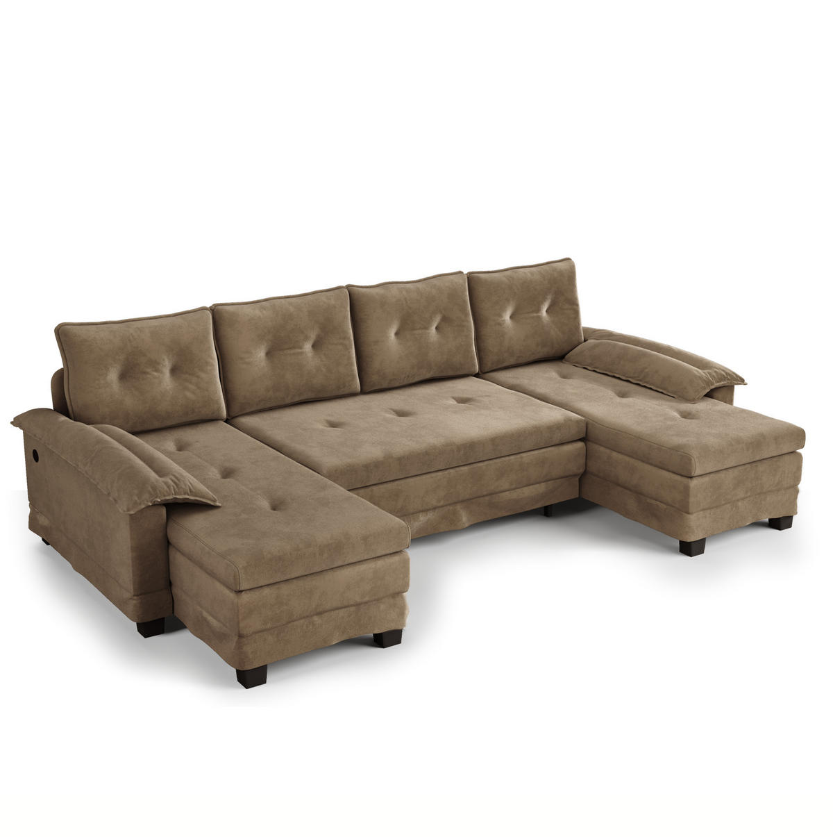 SOFABETT U-Form mit USB 278 x 127 cm Chenille Khaki - Dunkelgrün, Textil (127/87/278cm) - Meubliv
