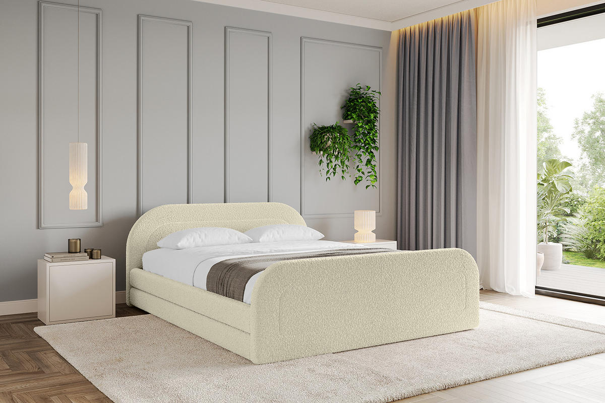 POLSTERBETT mit Bettkasten, Fußteil und Lattenrost, Boxbett mit Matratze H3/H4 - LERIS-v1-Z 180x200 Beige - Taupe, Holzwerkstoff/Textil (180/200cm) - ALTDECOR