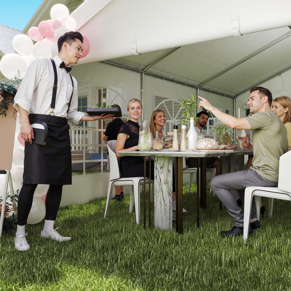 PAVILLON DE-12575 6x4 m mit 8 Fenstern Weiß - Weiß, Kunststoff (400/280/600cm) - ComfortXL