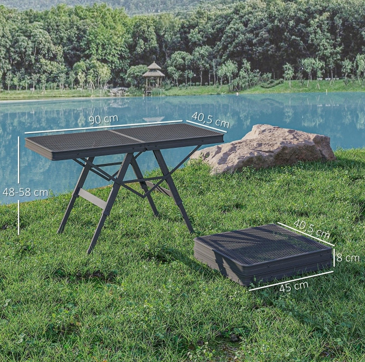 LOUNGETISCH 90/40,5/48-58 cm schwarz aus Metall klappbar - Schwarz, Metall (90/40.5/58cm) - OKWISH