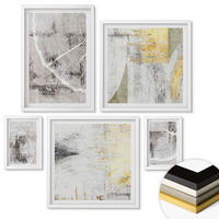WANDBILDER 5er-Set - 50x50 cm & 20x30 cm & 40x60 cm Weißer Rahmen - Beige abstrakte Formen Linien - Weiß, Kunststoff (40/60cm) - ArtPrintCave