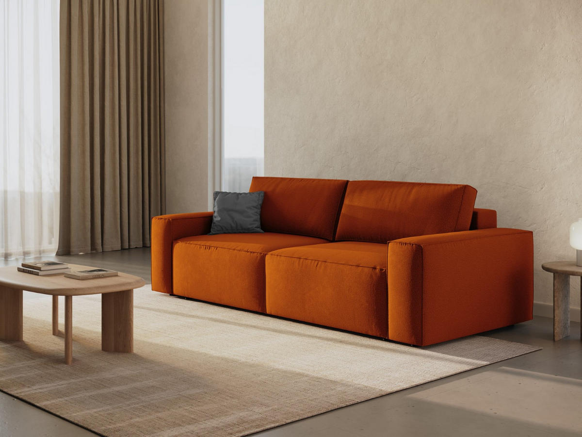 SOFA ausklappbar mit Bettkasten Jodie aus strukturiertem Stoff terrakotta 3 Sitzplätze - Terracotta, Textil (107/86/247cm) - Micadoni