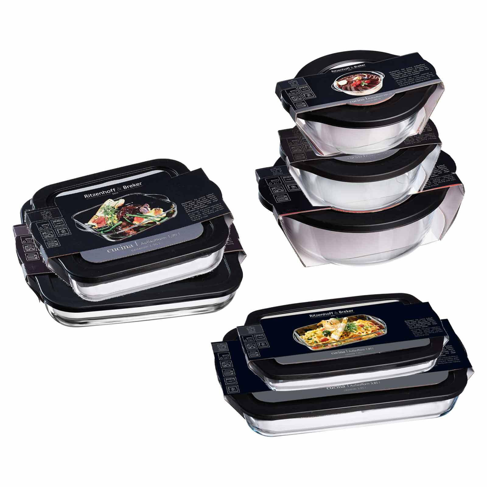 FRISCHHALTEDOSEN / AUFLAUFFORMEN Cucina schwarz 7er Set - Schwarz, Glas (1/1/1cm) - Ritzenhoff Breker