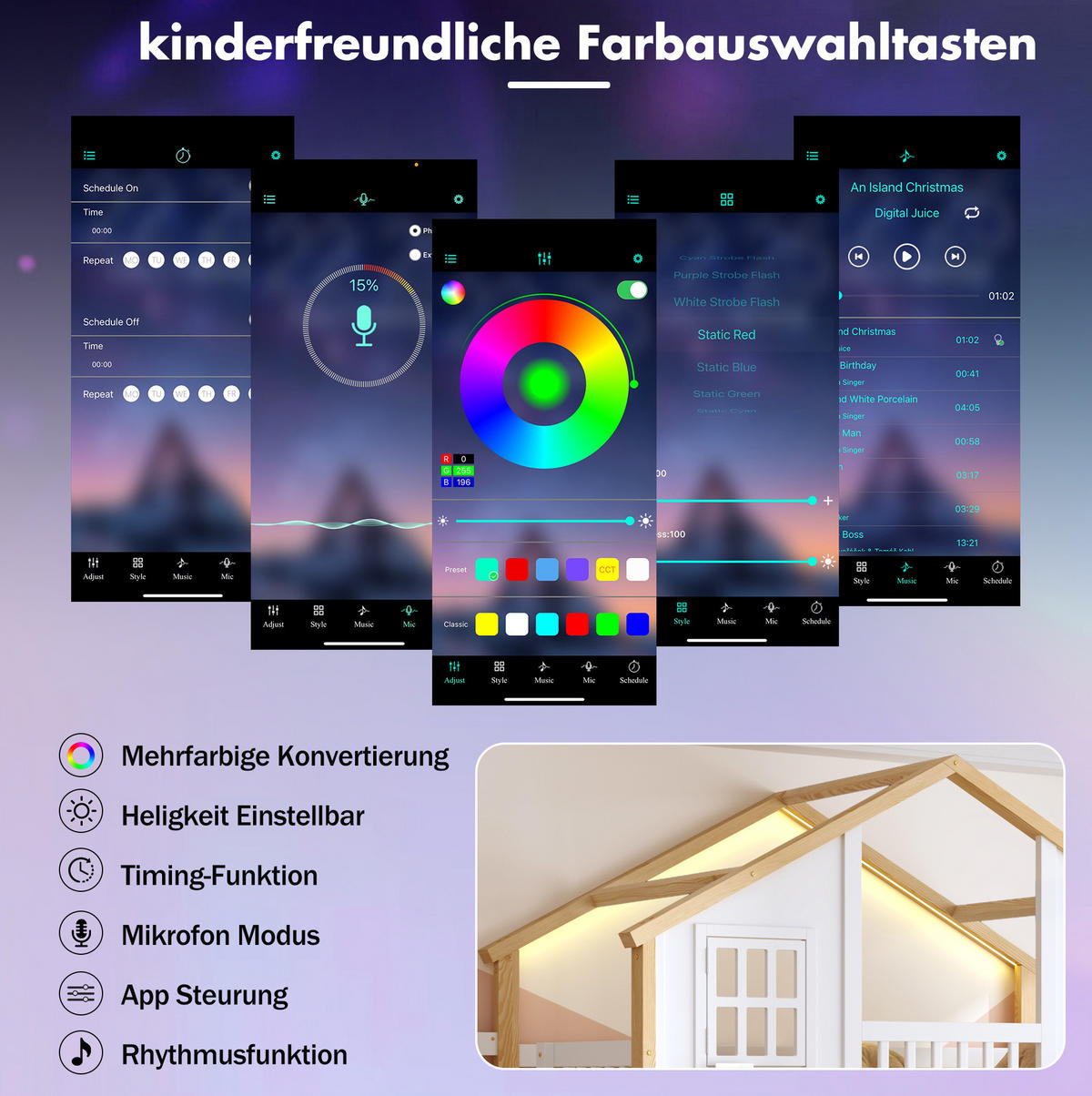 ETAGENBETT 140/200 cm weiß aus Kiefer mit LED und Stauraumtreppe - Weiß, Holzwerkstoff (90/200cm) - OKWISH