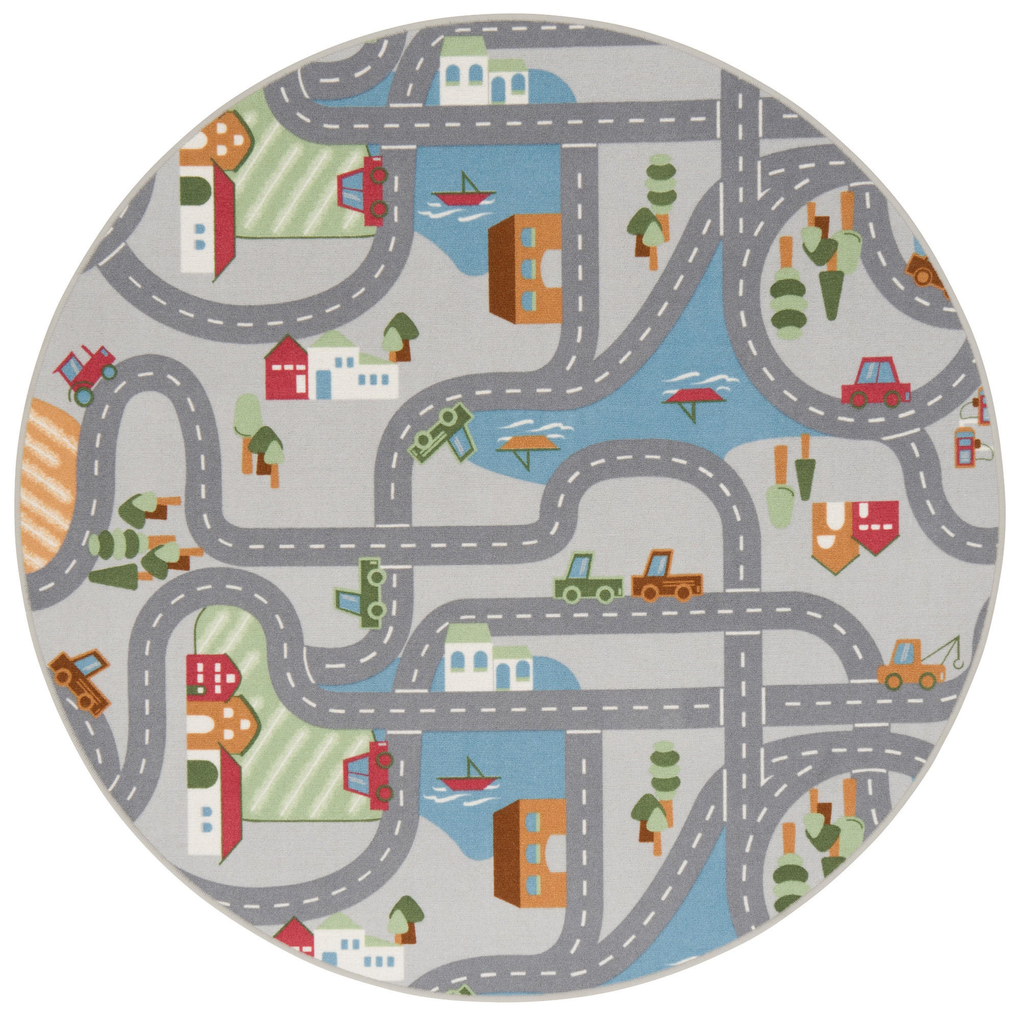 KINDER SPIEL STRASSENTEPPICH FUN TOWN RUND - Grau, Textil (100/100cm) - Snapstyle