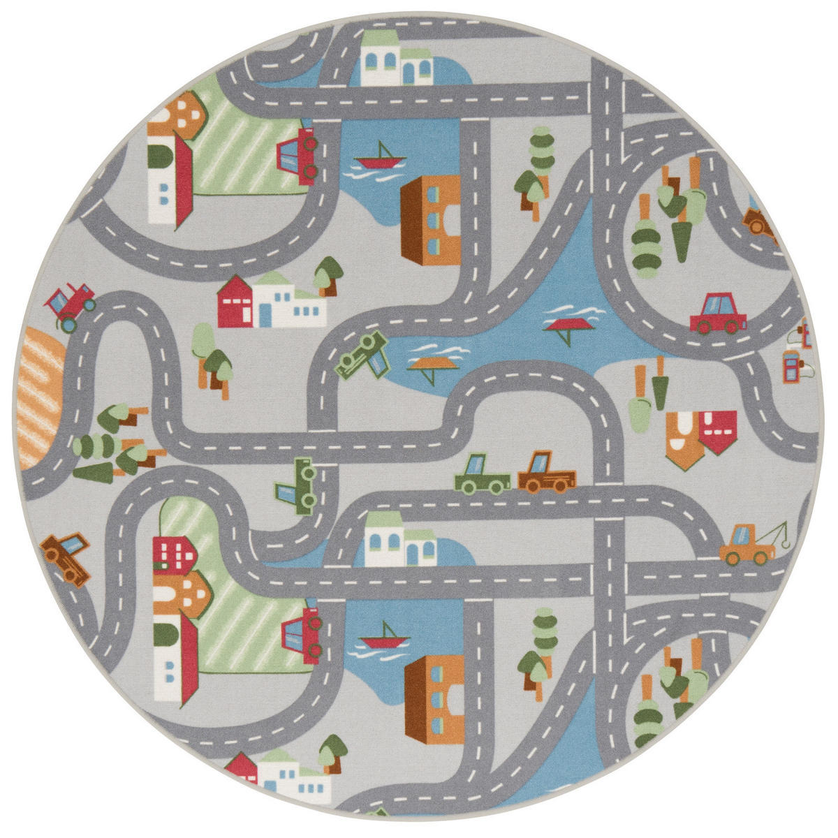 KINDER SPIEL STRASSENTEPPICH FUN TOWN RUND - Grau, Textil (200/200cm) - Snapstyle