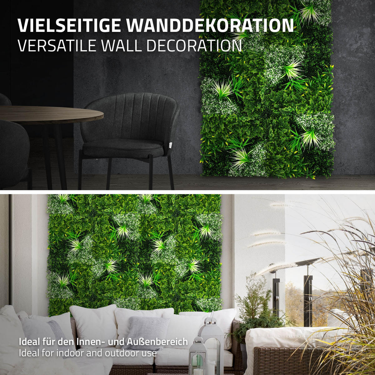 KÜNSTLICHE PFLANZENWAND 4er Set 50x50 cm Kunstpflanzen Wand Innen Aussen Grün White Blossom - Hellgrün, Kunststoff (50/50/10cm) - ECD-Germany