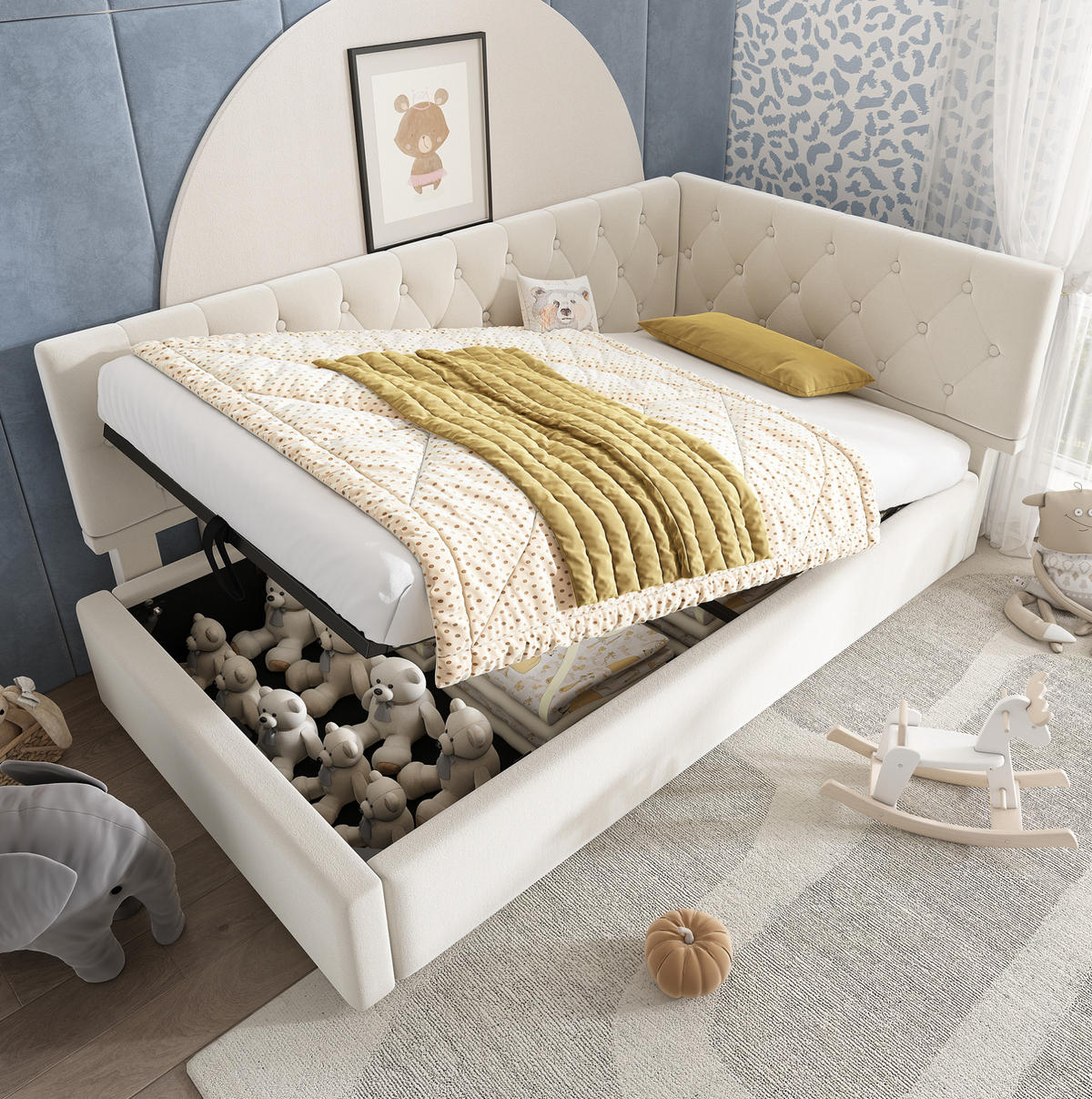 POLSTERBETT 90/200cm mit hydraulischem Stauraum aus Samt Beige - Beige, Textil (90/200cm) - OKWISH