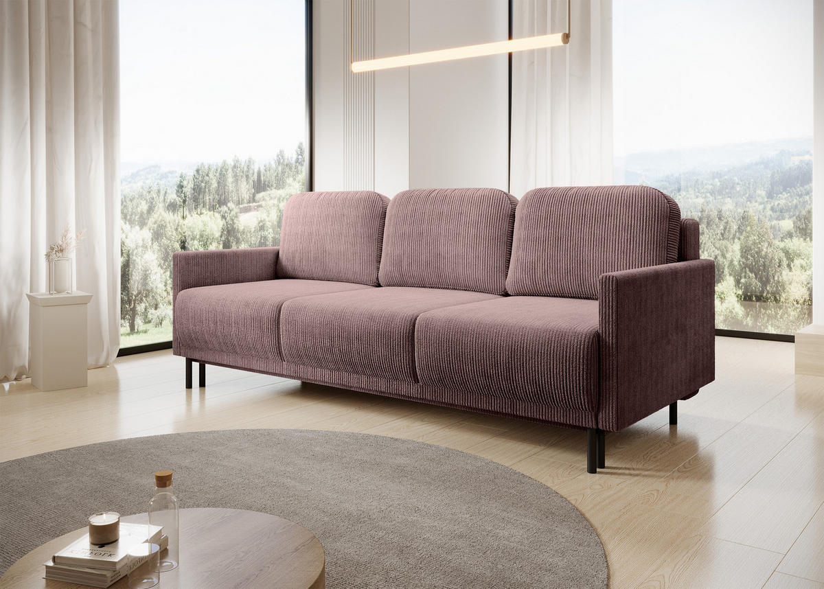 SCHLAFSOFA Hamiel Lila Cordbezug 212 cm - Flieder/Schwarz, Holz/Textil (212/87/97cm) - Selsey