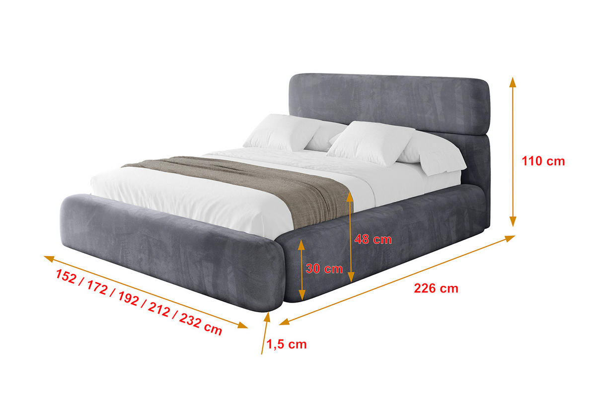 POLSTERBETT mit Bettkasten und Lattenrost, Bett mit Matratze H3/H4 - ENORA 200x200 Dunkelgrau - Dunkelgrau, Holzwerkstoff/Textil (200/200cm) - ALTDECOR