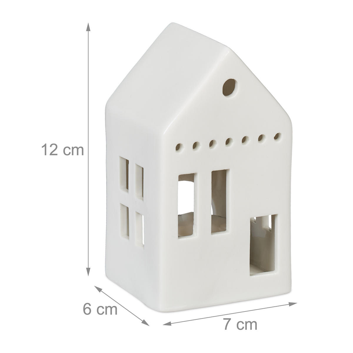 TEELICHTHAUS - Weiß, Keramik (12cm) - Relaxdays