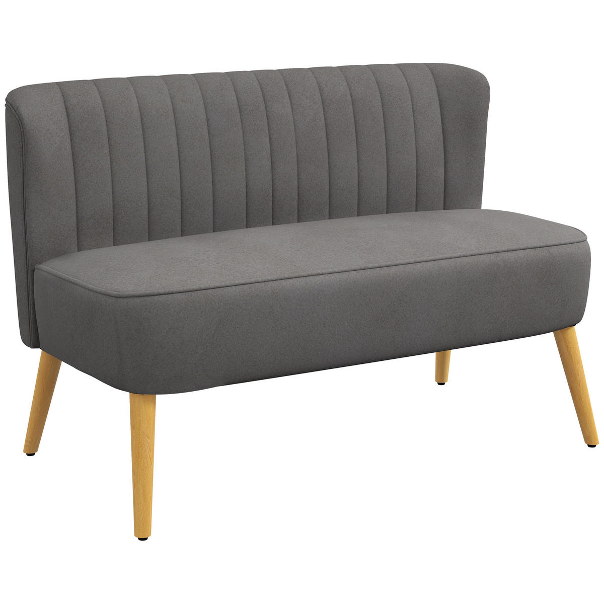 2-SITZER Sofa Zweisitzer, Loveseat mit Leinenoptik, Doppelsofa mit Holzbeine - Dunkelgrau/Naturfarben, Holz/Textil (56.5/77/117cm) - HOMCOM