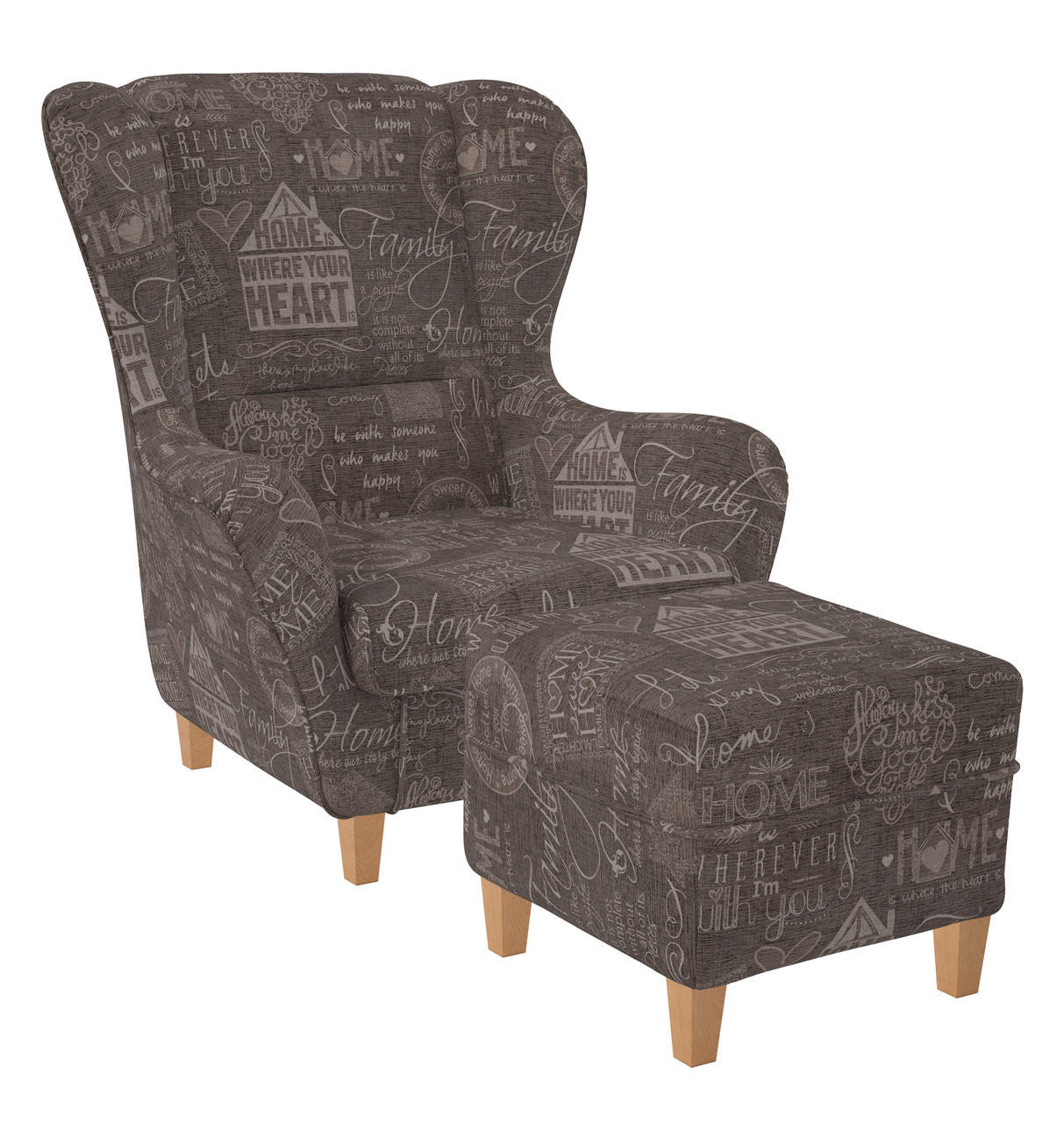 OHRENSESSEL Sofia Relaxsessel mit Hocker | Design Helsinki Braun - Beige/Braun, Textil (92/68/95cm) - Supellex