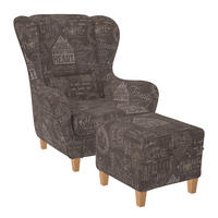 OHRENSESSEL Sofia Relaxsessel mit Hocker | Design Helsinki Braun - Beige/Braun, Textil (92/68/95cm) - Supellex
